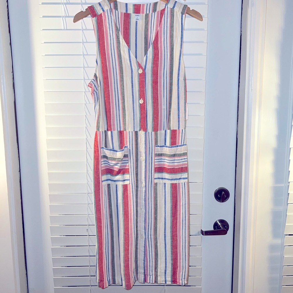 Striped, button up, sleeveless dress